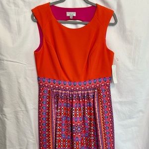 NWT Signature by Robbie Bee Dress Sz 14 Pink Orange Blue Keyhole Back